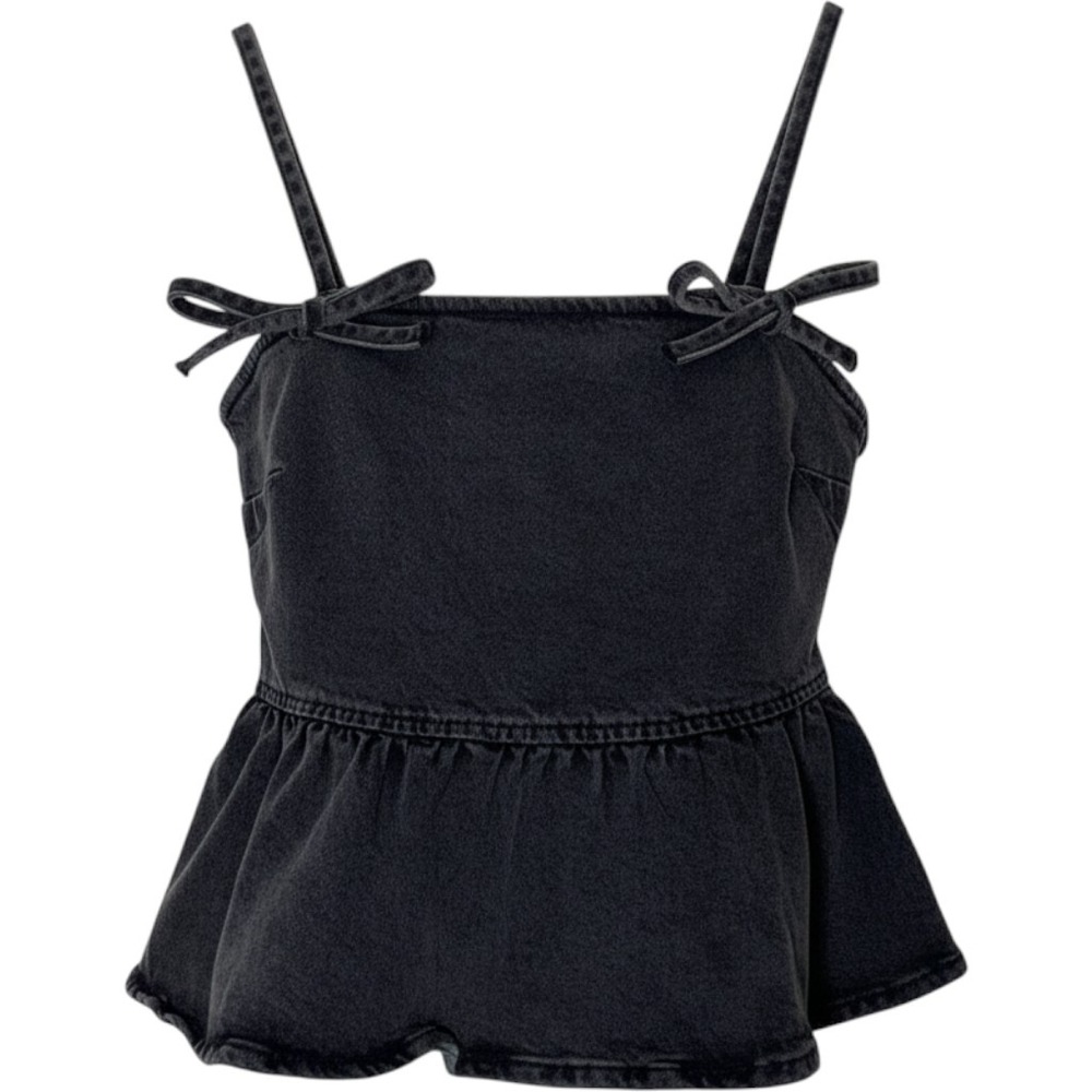Wild Fable Black Denim‎ Peplum Camisole Bow Strap Top XXS NEW
